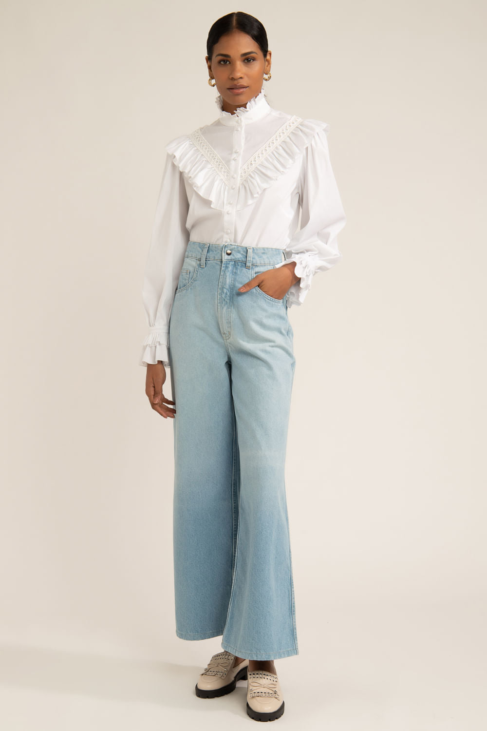 Camisa babados soft 60's branco
