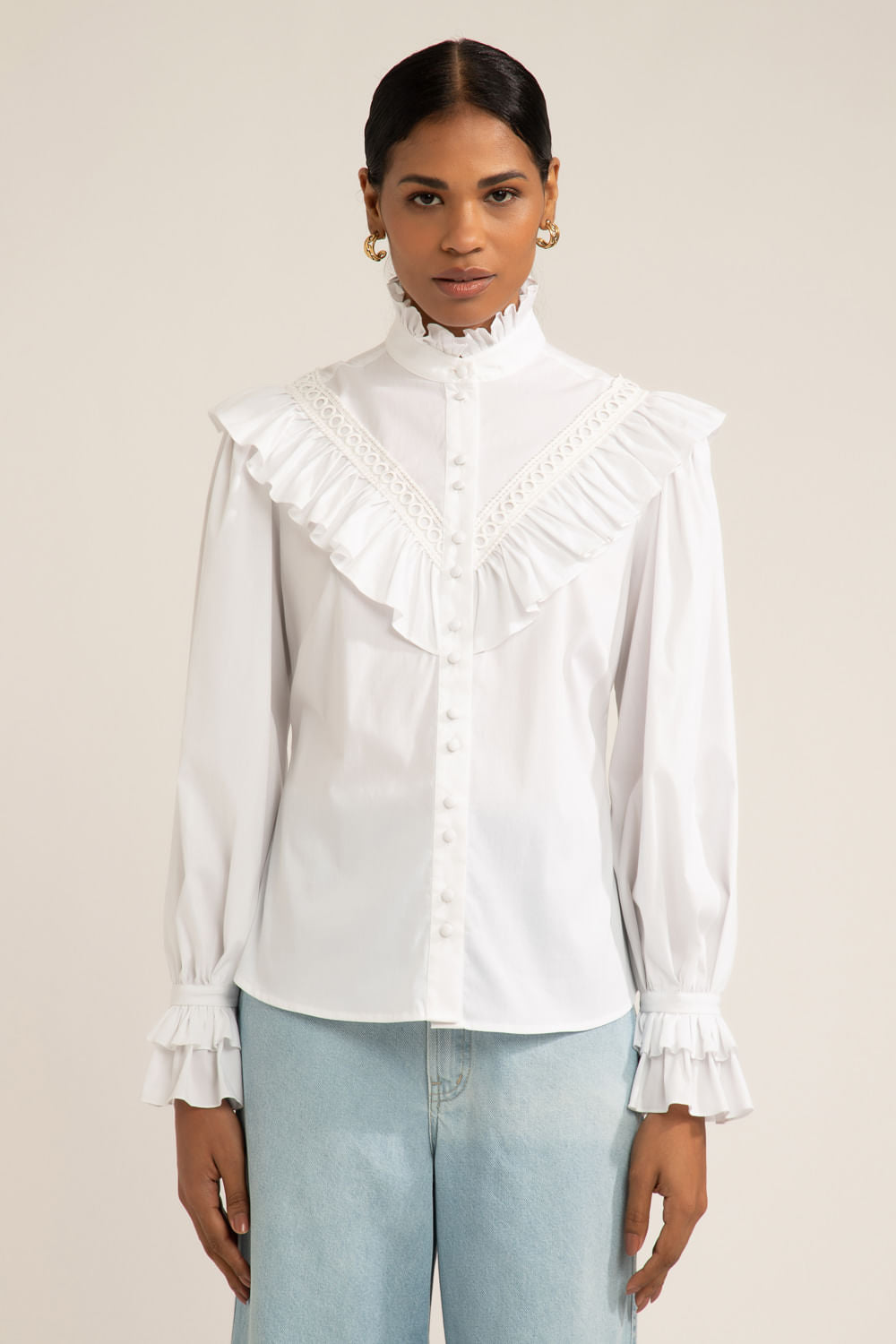 Camisa babados soft 60's branco