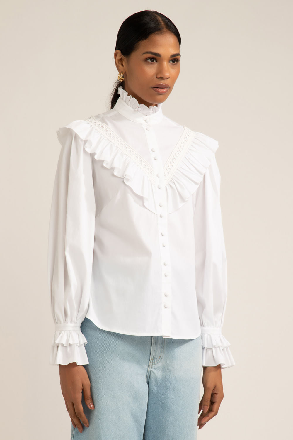 Camisa babados soft 60's branco