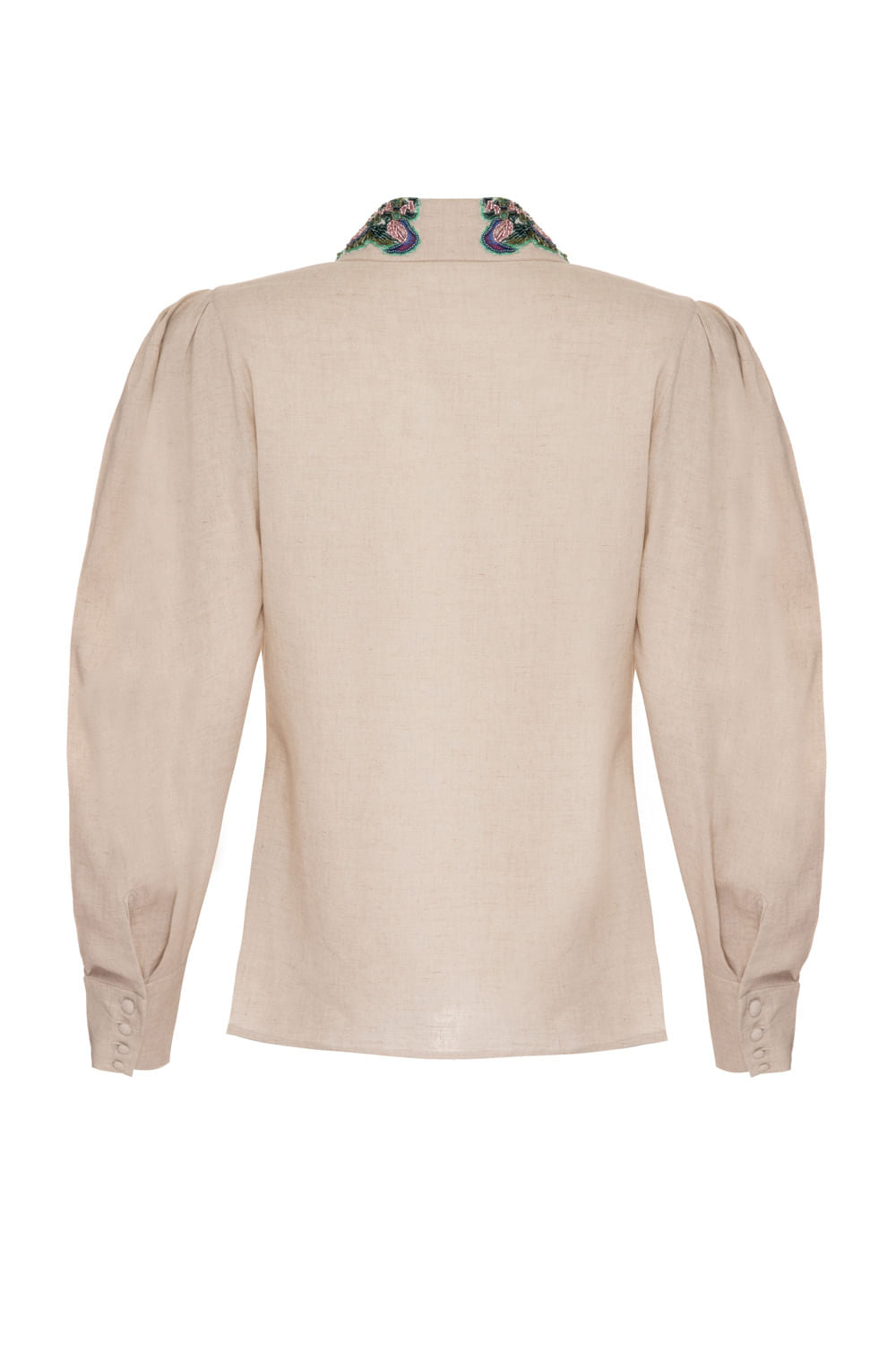CAMISA LINHO GOLA BORDADA NATURAL