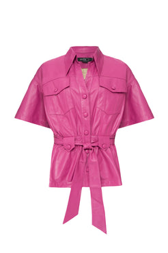 CASACO AMPLO RECORTES COURO GLAM ROCK PINK