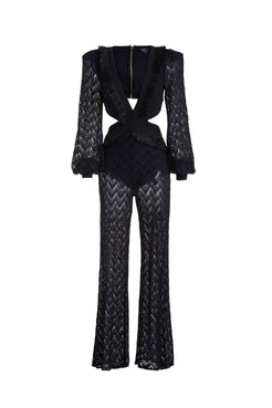 MACACÃO FRINGE TRIM CUTOUT PRETO