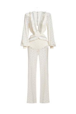 MACACÃO FRINGE TRIM CUTOUT OFF WHITE