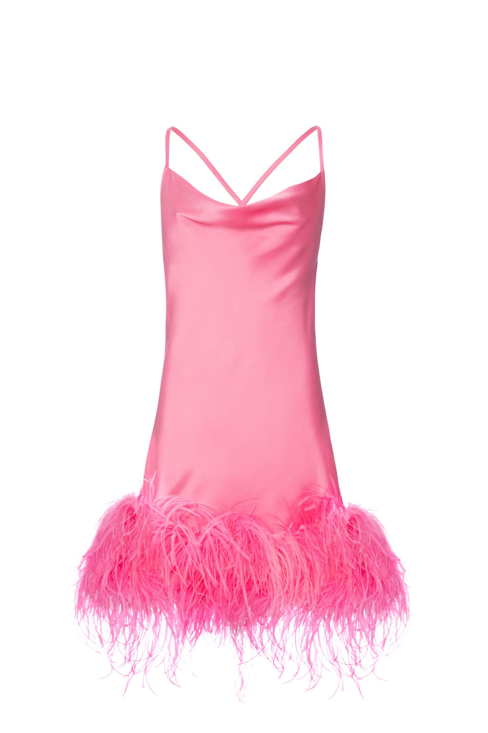 SLIP DRESS CURTO CLASSY FEATHERS ROSA