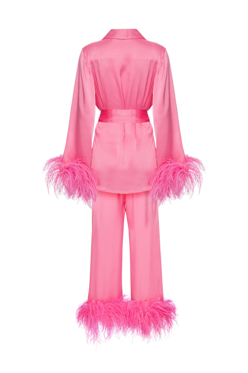 CONJUNTO PIJAMA CETIM LANVIN COM PLUMAS ROSA