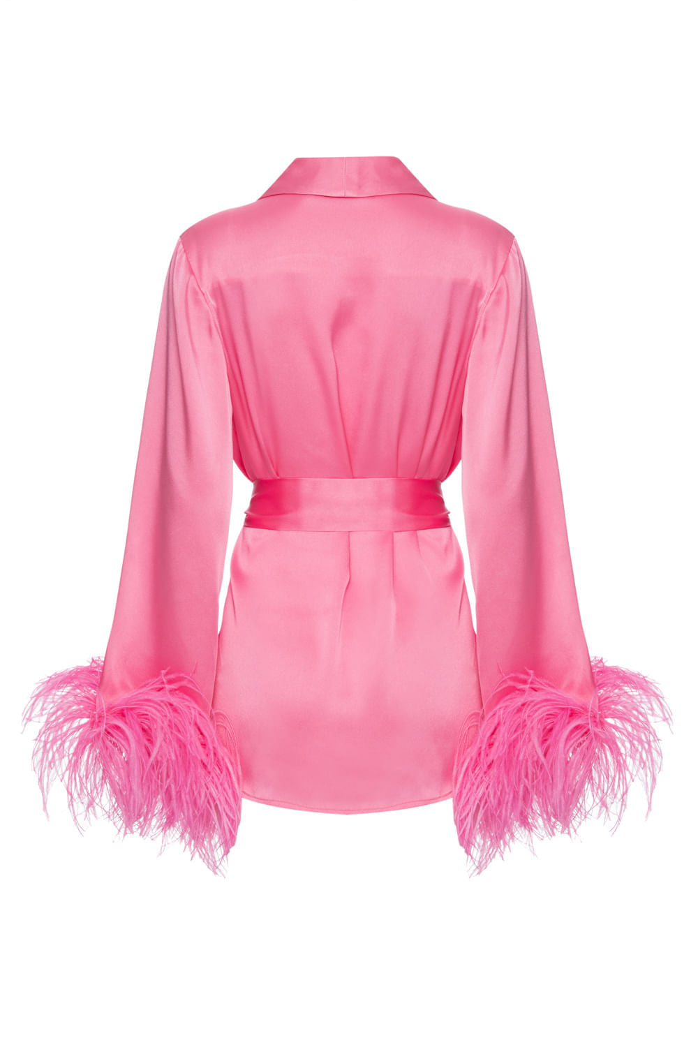 CONJUNTO PIJAMA CETIM LANVIN COM PLUMAS ROSA