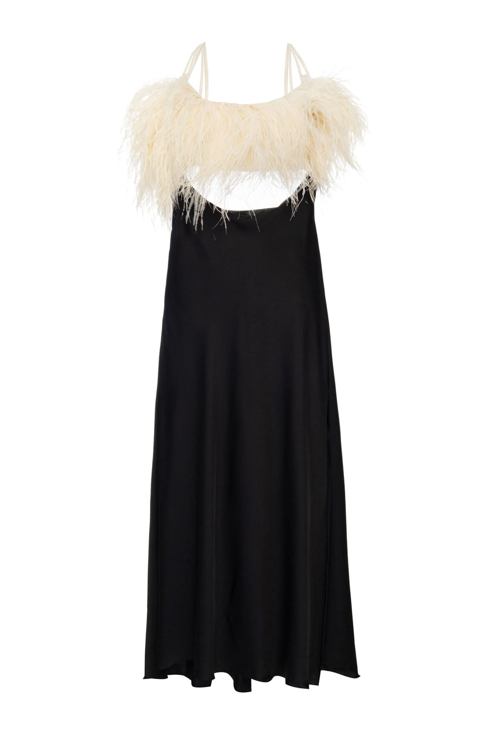 SLIP DRESS CLASSY FEATHERS PRETO