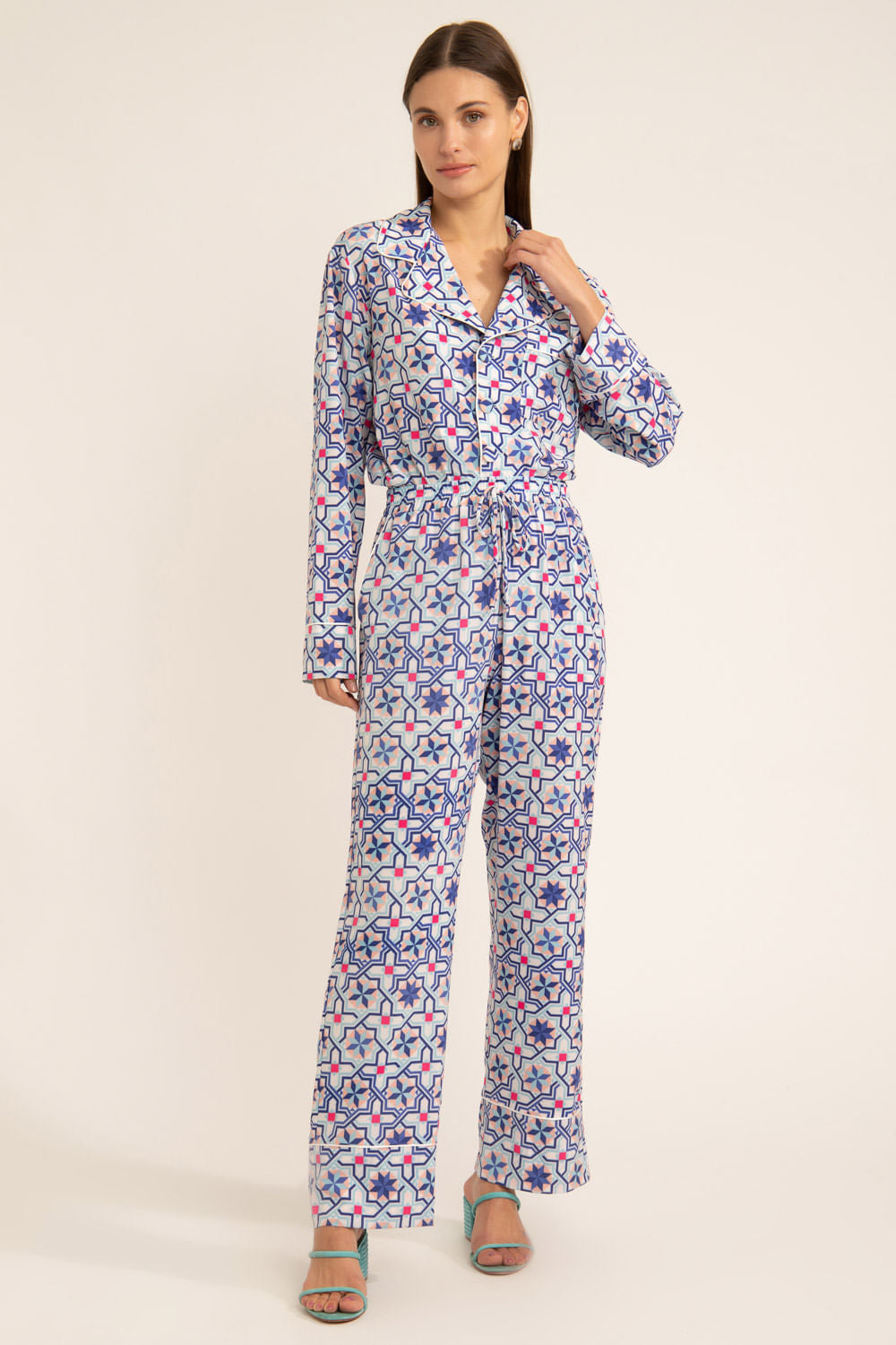 Pijama longo geométrico sochi off white
