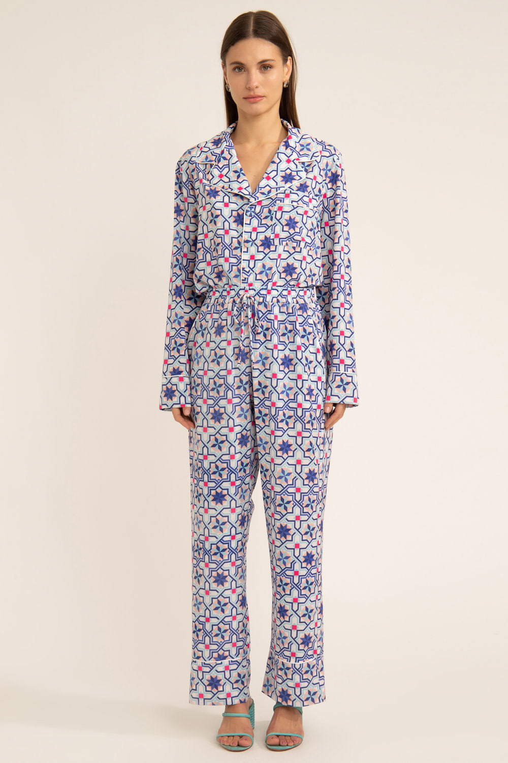 Pijama longo geométrico sochi off white