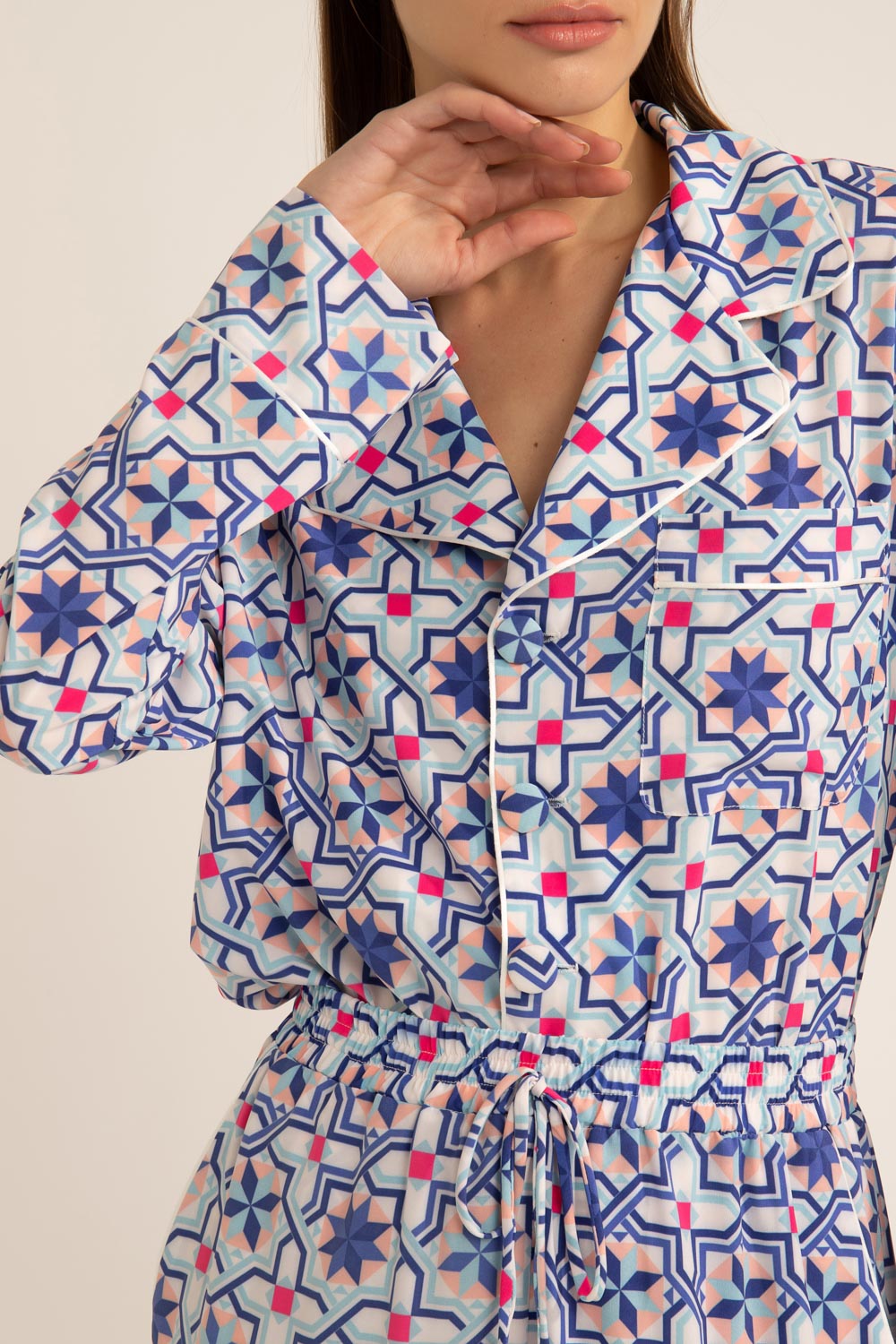 Pijama longo geométrico sochi off white