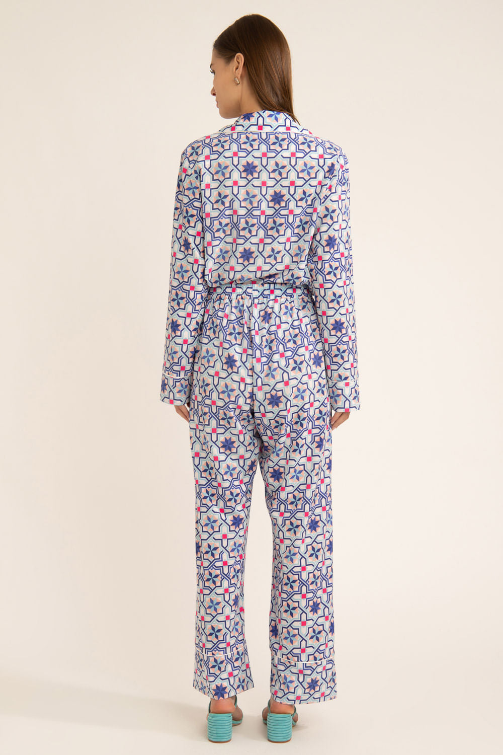 Pijama longo geométrico sochi off white