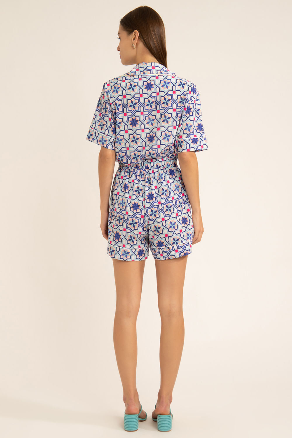 Pijama curto geométrico sochi off white