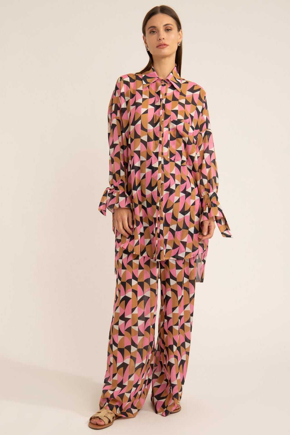 Pijama longo geométrico zellij rose