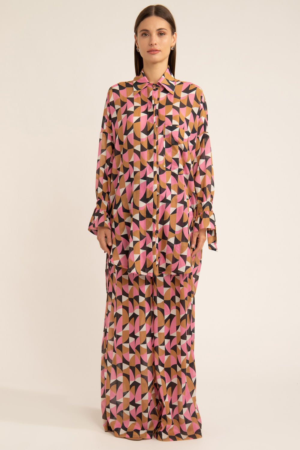 Pijama longo geométrico zellij rose