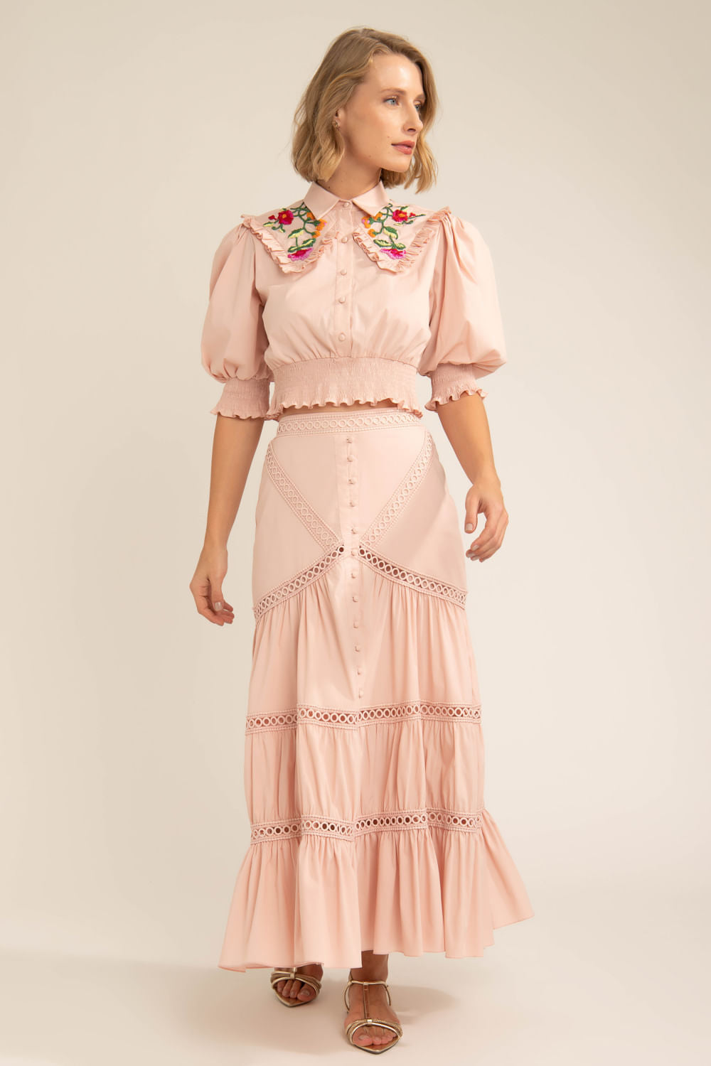 Saia mídi soft 60's rosa