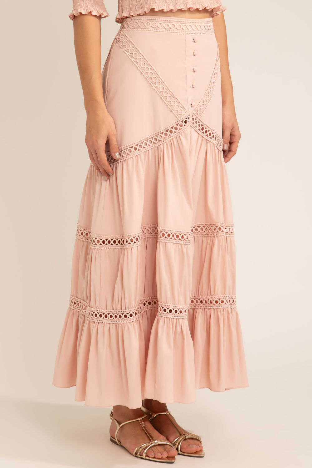 Saia mídi soft 60's rosa