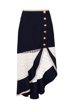 Saia mÃdi assimétrica navy azul marinho