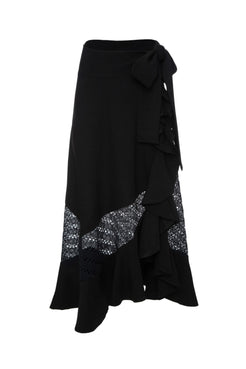 Saia mídi transpassada babado lateral preto