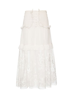 Saia mÃdi clear lace off white