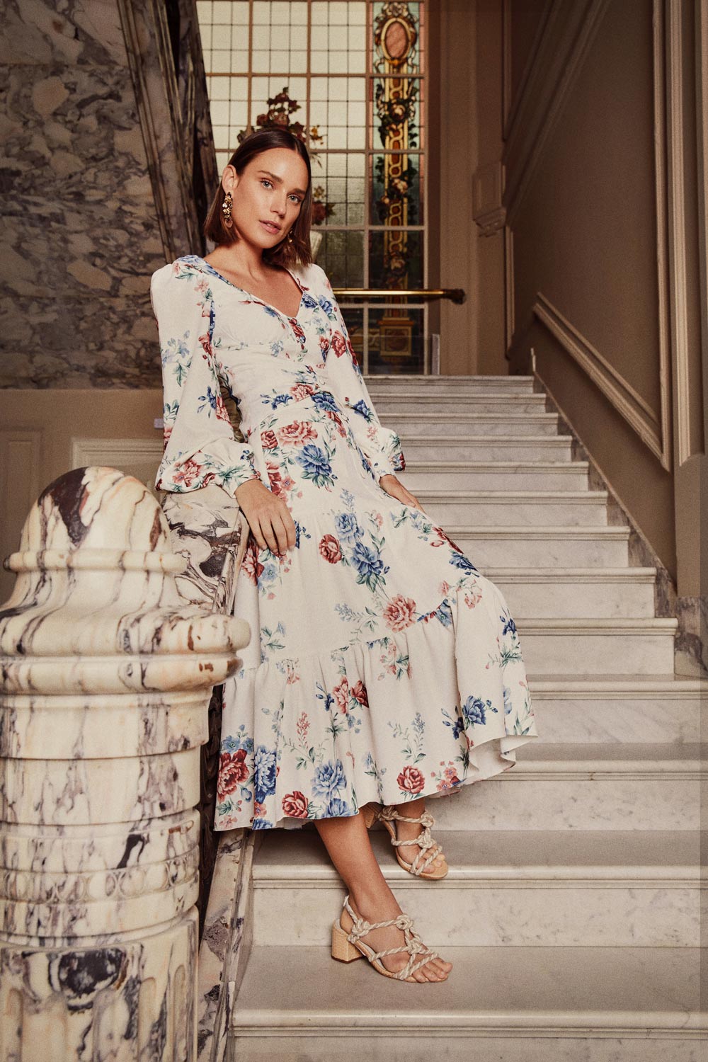 SAIA MÍDI BOTÕES FLORAL OLGA OFF WHITE