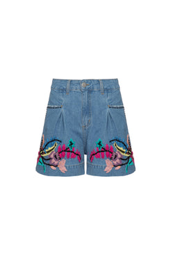 Short bordado upscale denim azul
