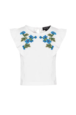 T-shirt infantil bordada babado off white
