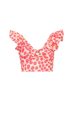 Top babado poá bossa rosa