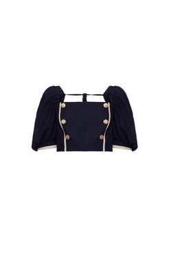 Top botões navy azul marinho
