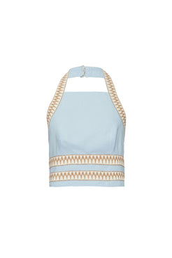 Top linho entremeio azul