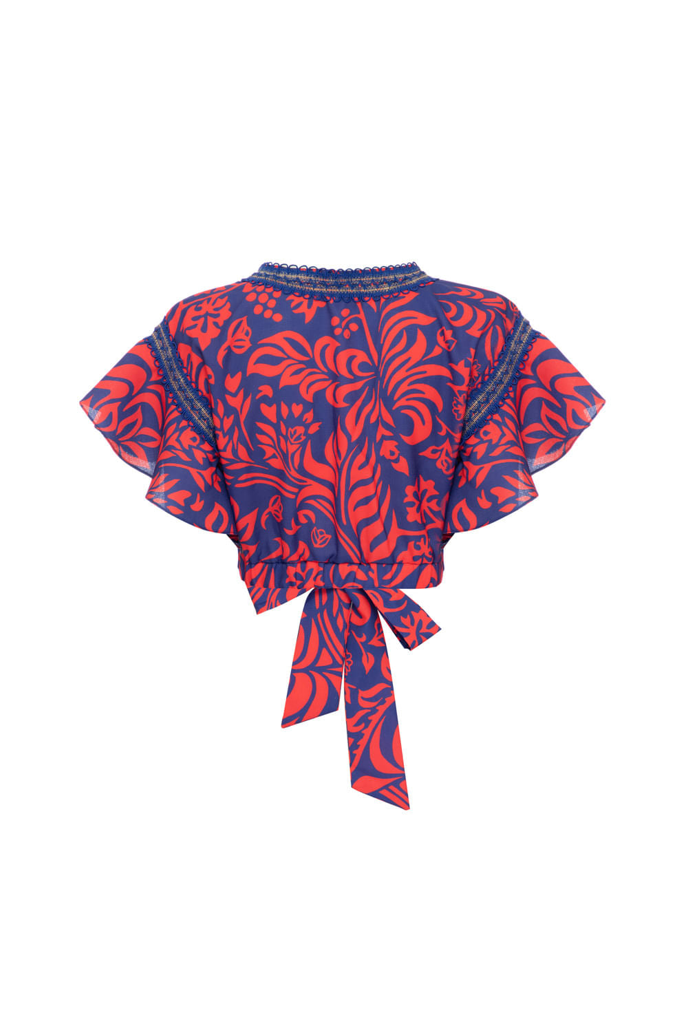 TOP CROPPED AMARRAÇÃO TROPICAL GRÁFICO AZUL