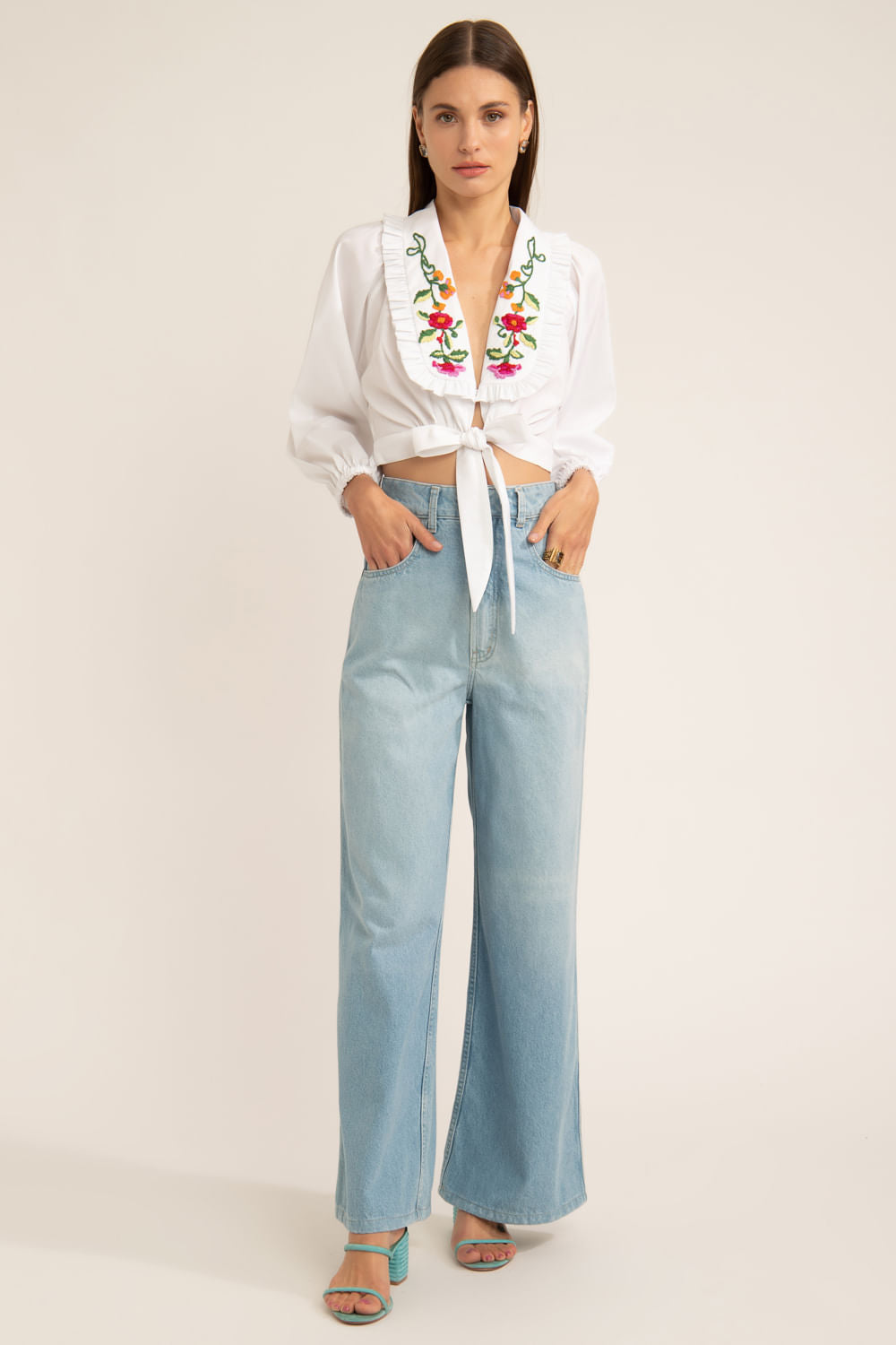 Top camisa amarração soft 60's branco