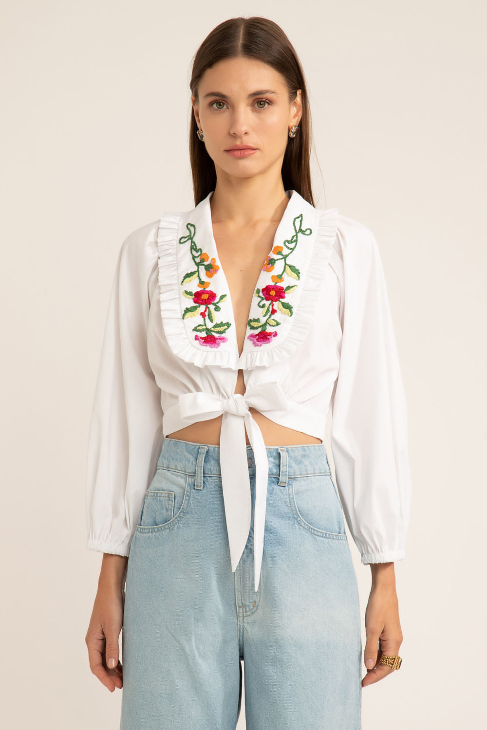 Top camisa amarração soft 60's branco