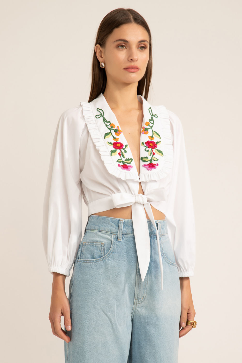 Top camisa amarração soft 60's branco