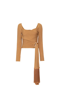 Top cropped franjas gemini bege