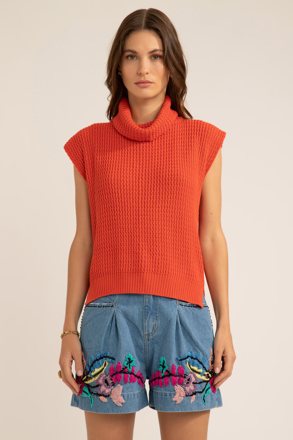 Blusa gola alta tricot gypsy laranja