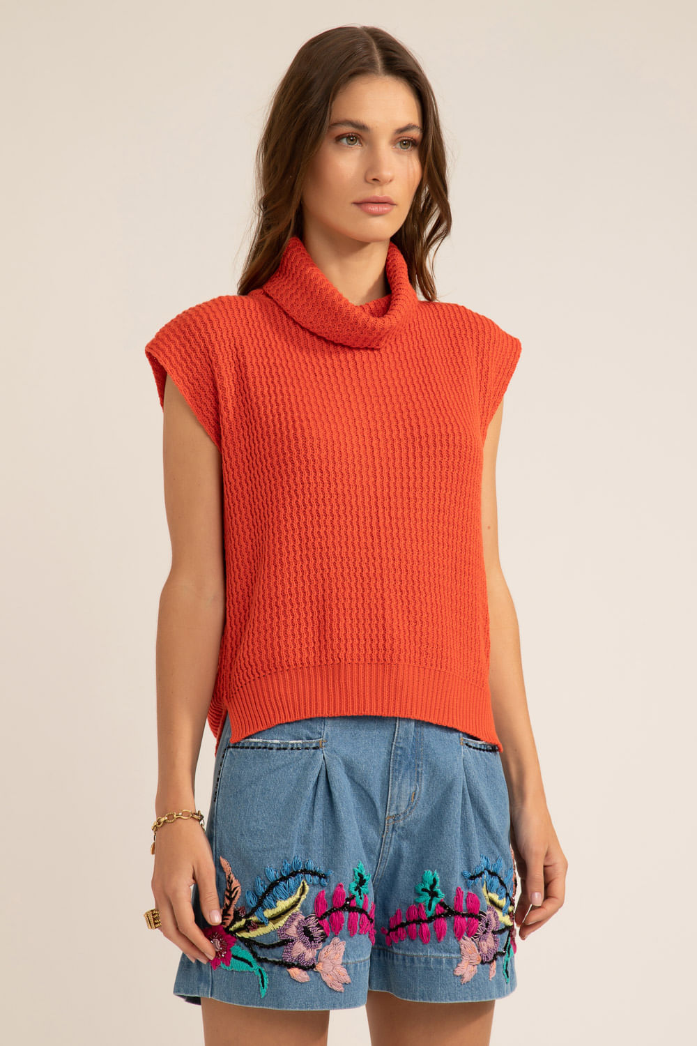 Blusa gola alta tricot gypsy laranja
