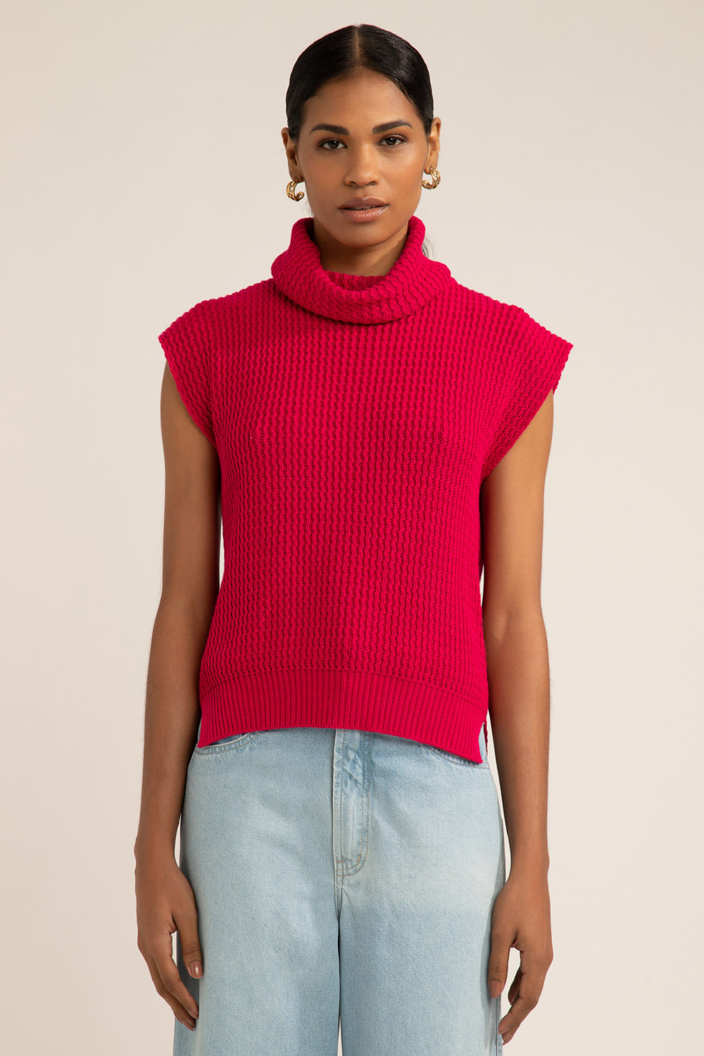 Blusa gola alta tricot gypsy pink