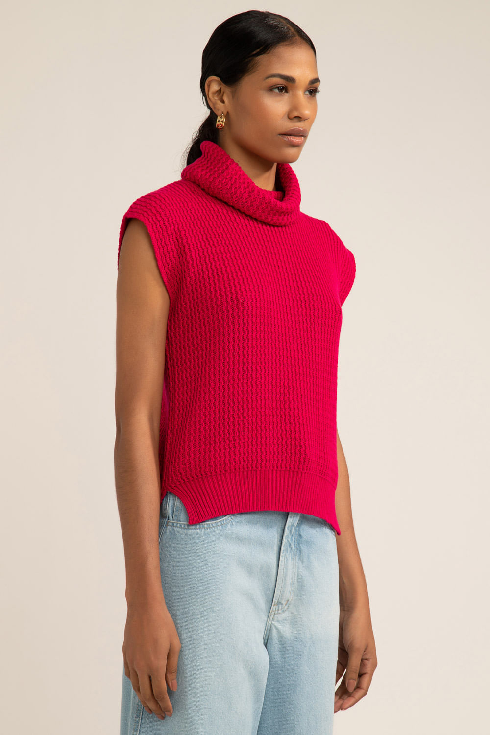 Blusa gola alta tricot gypsy pink