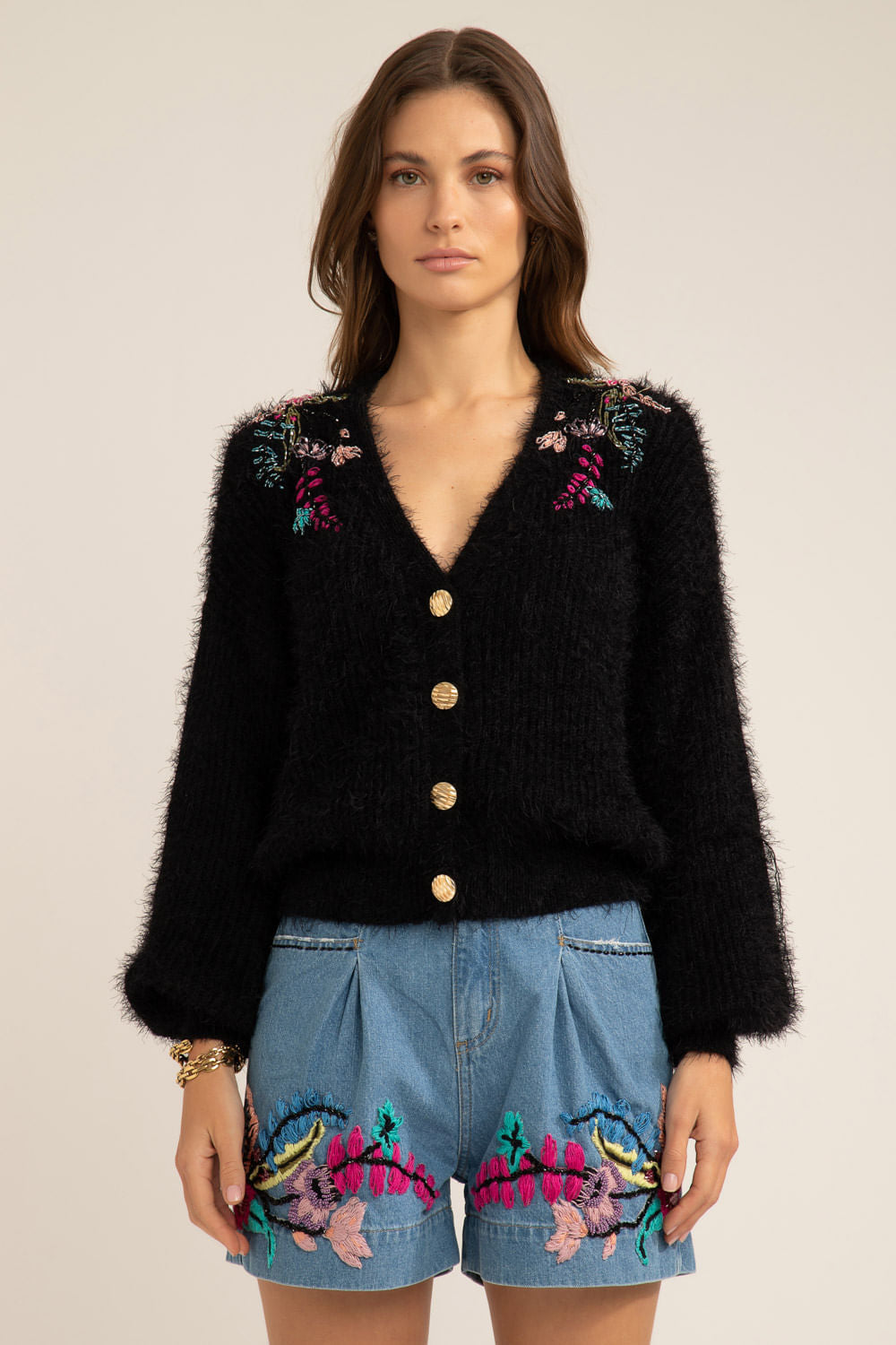 CASACO BORDADO TRICOT GYPSY PRETO