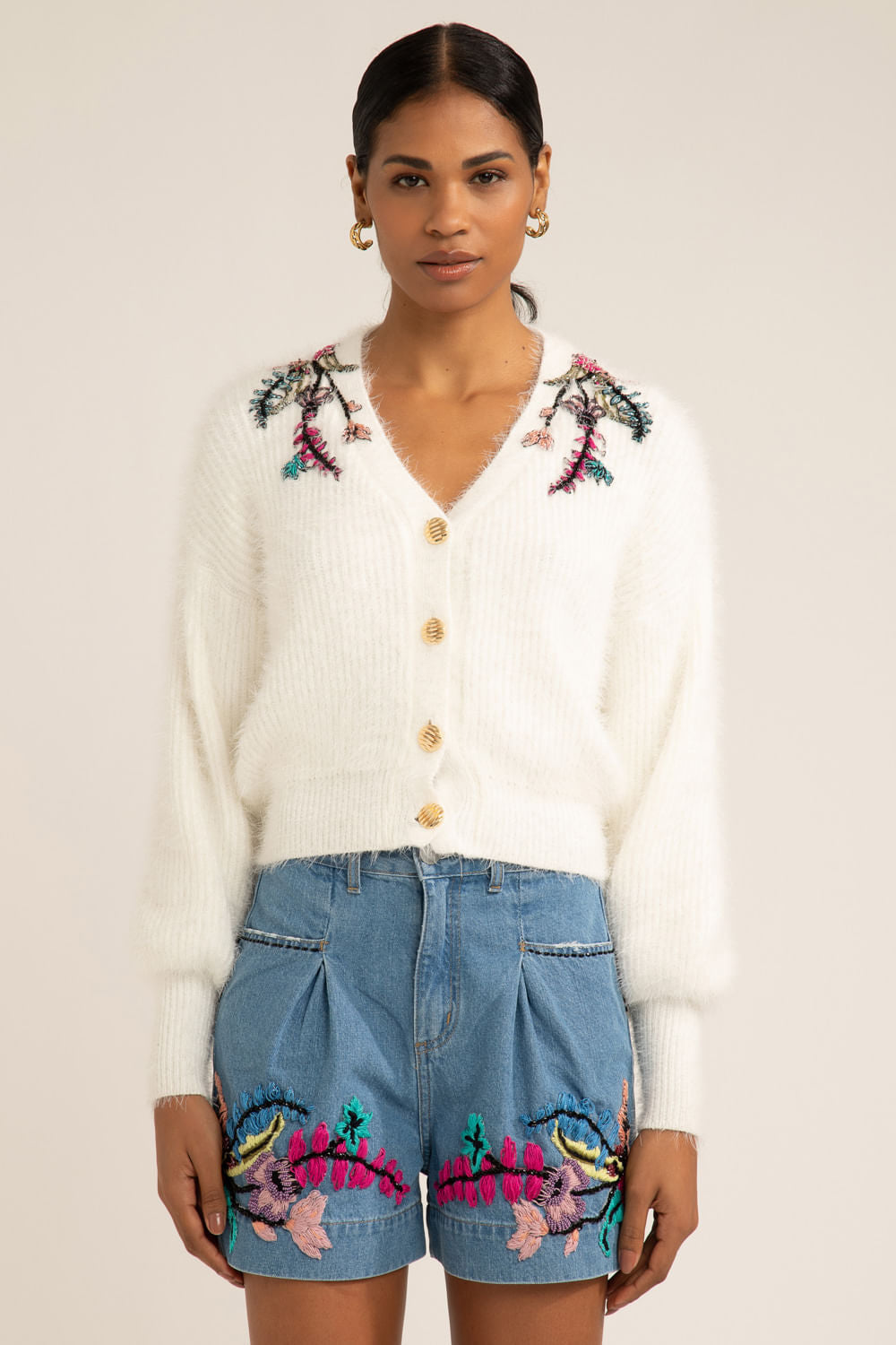 CASACO BORDADO TRICOT GYPSY OFF WHITE
