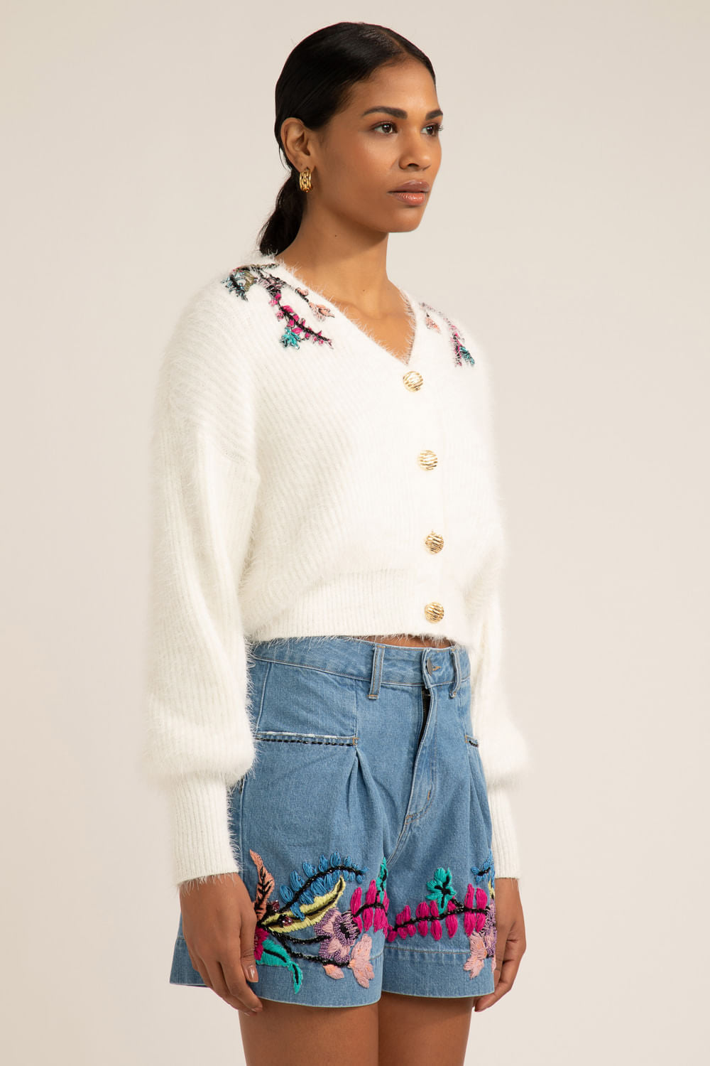 CASACO BORDADO TRICOT GYPSY OFF WHITE