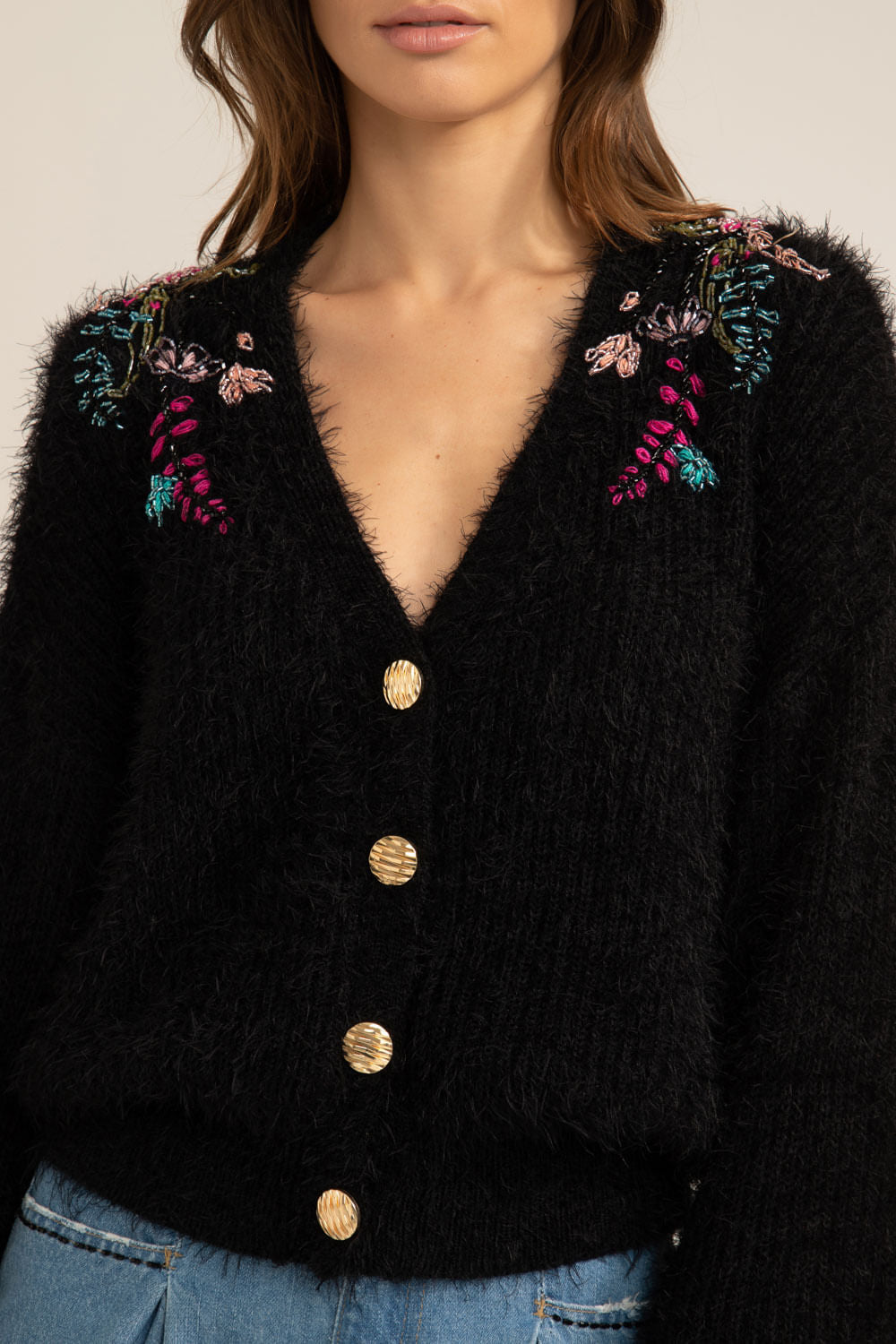 CASACO BORDADO TRICOT GYPSY PRETO