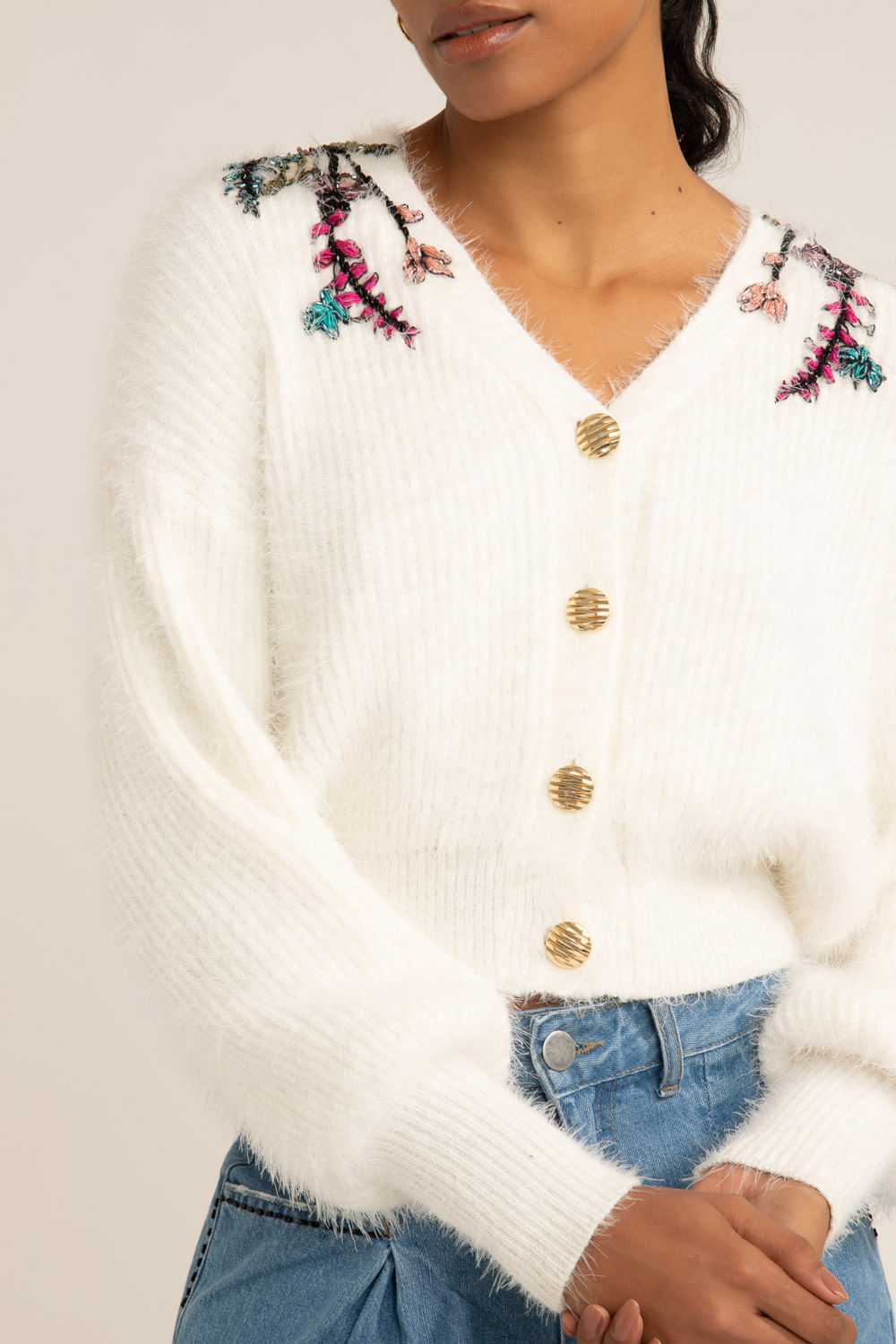 CASACO BORDADO TRICOT GYPSY OFF WHITE