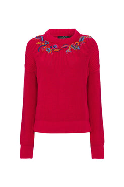 Casaco gola bordada tricot gypsy pink