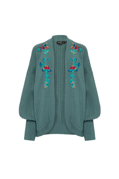 CARDIGAN ABERTO BORDADO TRICOT GYPSY VERDE