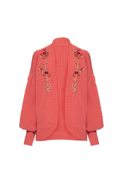 CARDIGAN ABERTO BORDADO TRICOT GYPSY ROSA