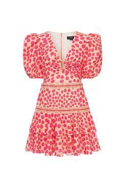 Vestido curto ferragem poá bossa rosa
