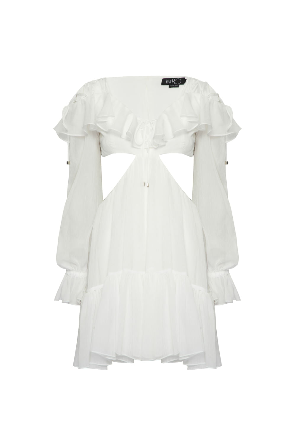 VESTIDO CURTO RECORTES SILKY PLISSÊ OFF WHITE