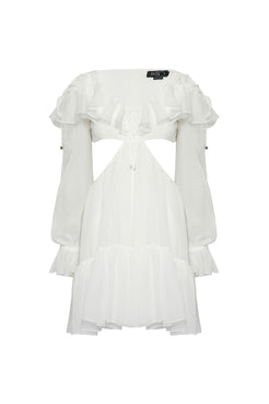 VESTIDO CURTO RECORTES SILKY PLISSÊ OFF WHITE