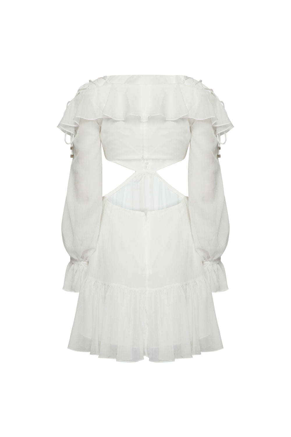 VESTIDO CURTO RECORTES SILKY PLISSÊ OFF WHITE